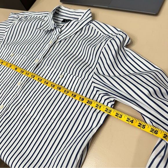 Lauren Ralph Lauren Black Label Blouse Navy & White Striped Button Down SZ Large - Picture 6 of 10